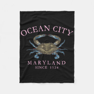 Ocean City Maryland Blue Crab Since 1524 Arched Pi Fleece Blanket