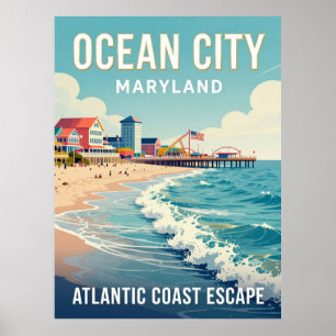 Ocean City Maryland Boardwalk Travel Poster