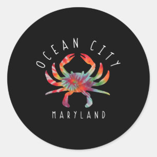 Ocean City Maryland Crab Tie Dye Summer Vacation Classic Round Sticker