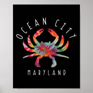 Ocean City Maryland Crab Tie Dye Summer Vacation Poster