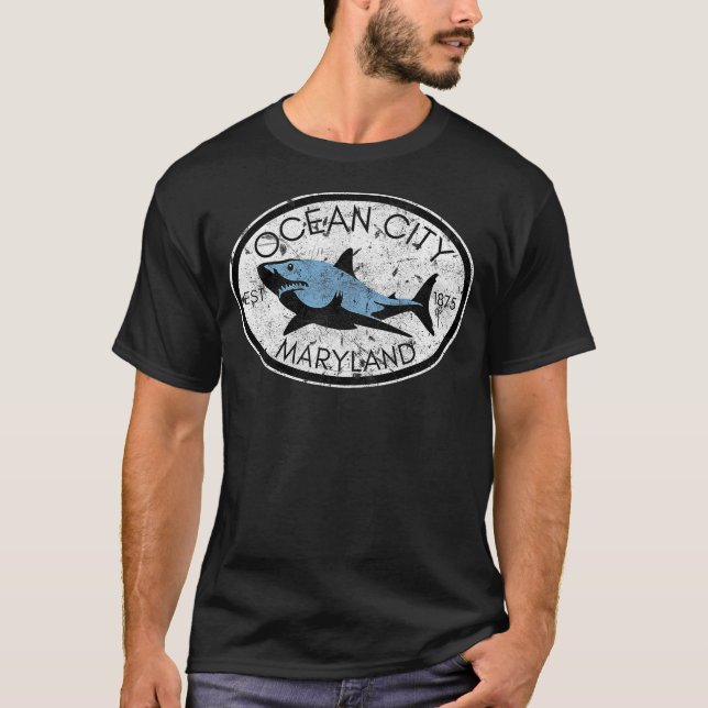 Ocean City Maryland Fishing Shark Fish Beach MD Vi T-Shirt (Front)