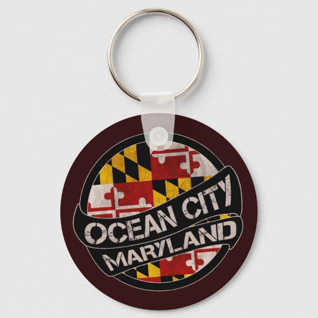 Ocean City Maryland flag grunge keychain (Front)
