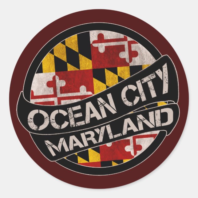 Ocean City Maryland flag grunge stickers (Front)
