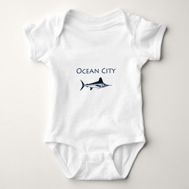 Ocean City Maryland Logo (white marlin) Baby Bodysuit (Front)