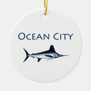 Ocean City Maryland Logo (white marlin) Ceramic Tree Decoration