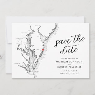Ocean City Maryland Map Minimal Modern Wedding Save The Date