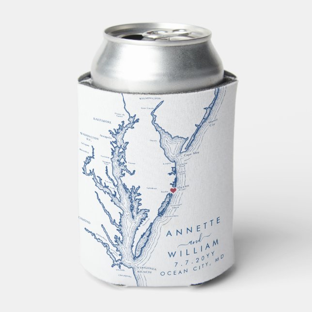 Ocean City Maryland Map Modern Wedding Can Cooler (Can Front)