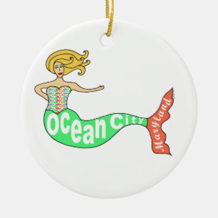 Ocean City, Maryland Mermaid Ceramic Tree Decoration