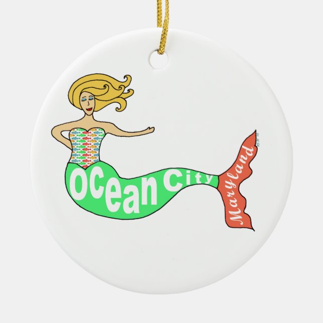 Ocean City, Maryland Mermaid Ceramic Tree Decoration (Front)