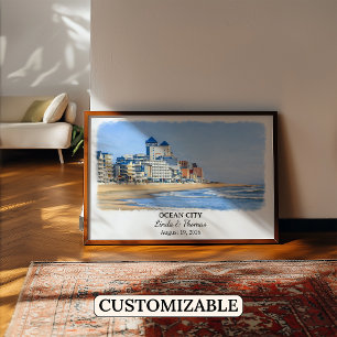 Ocean City Maryland Poster, Watercolor, Custom Poster