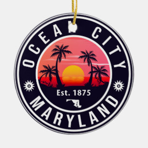 Ocean City Maryland Retro Sunset Souvenirs 60s Ceramic Ornament