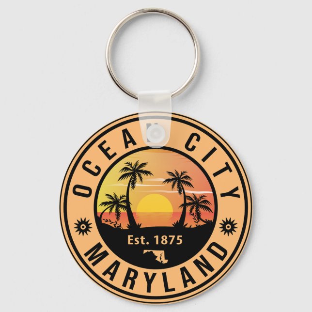 Ocean City Maryland Retro Sunset Souvenirs 60s Key Ring (Front)