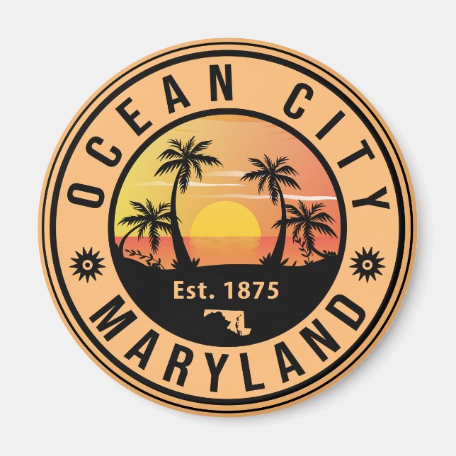 Ocean City Maryland Retro Sunset Souvenirs 60s Magnet (Front)