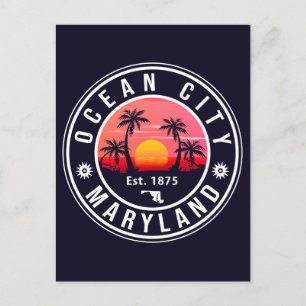 Ocean City Maryland Retro Sunset Souvenirs 60s Postcard