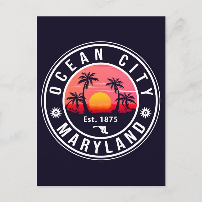 Ocean City Maryland Retro Sunset Souvenirs 60s Postcard (Front)