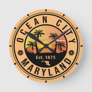 Ocean City Maryland Retro Sunset Souvenirs 60s Round Clock