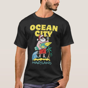 OCEAN CITY MARYLAND Santa Christmas Surfing T-Shirt