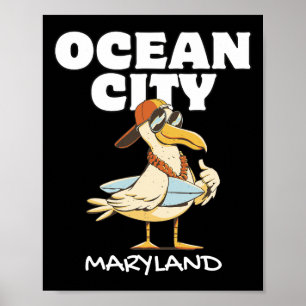 Ocean City Maryland Surf Vacation Sunset Surfing T Poster