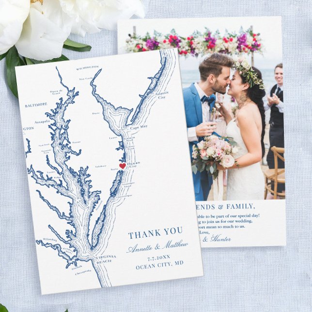 Ocean City Maryland Wedding Flat Thank You Card (These Ocean City Maryland photo thank you cards are perfect for your Maryland destination wedding
)