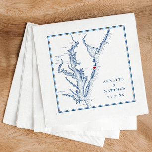 Ocean City MD Elegant Navy Blue Map Wedding Napkin