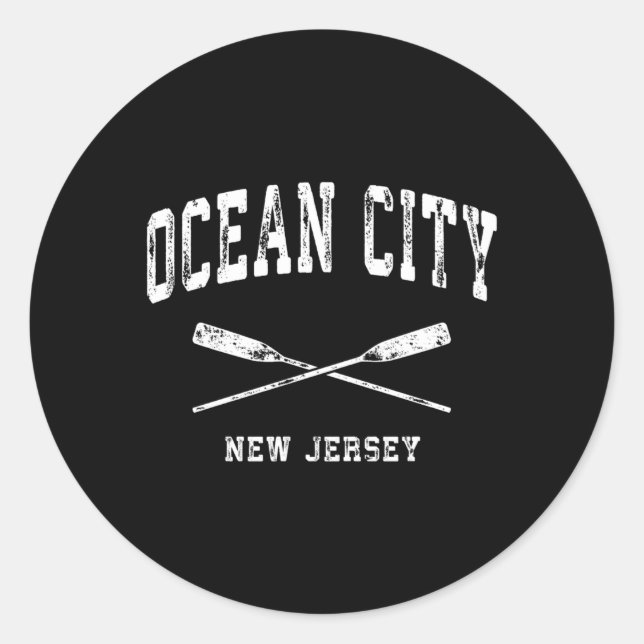 Ocean City New Jersey Nautical Crossed Oars Classic Round Sticker (Front)