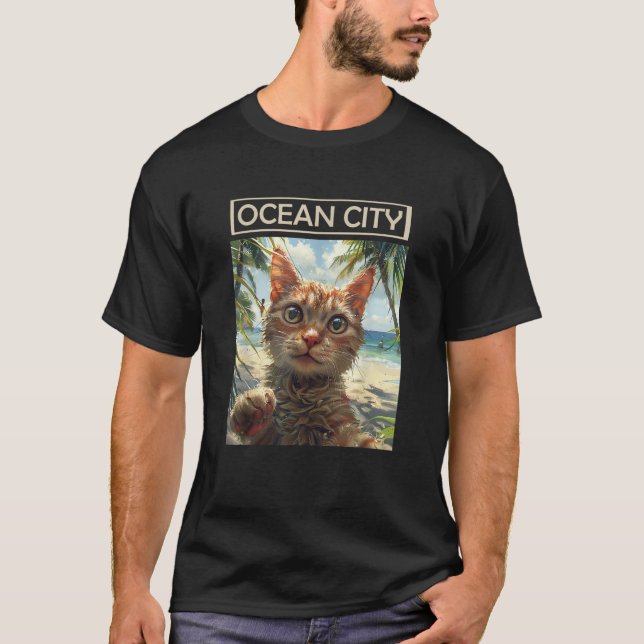 Ocean City New Jersey NJ cat Selfie Men Women Kids T-Shirt (Front)