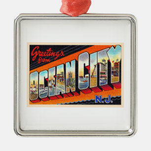 Ocean City New Jersey NJ Large Letter Postcard Metal Ornament