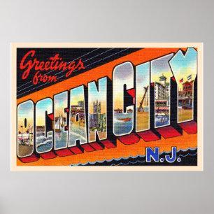 Ocean City New Jersey NJ Large Letter Postcard Poster