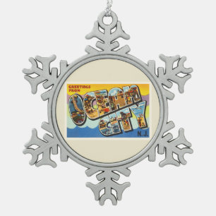Ocean City New Jersey NJ Vintage Travel Postcard- Snowflake Pewter Christmas Ornament