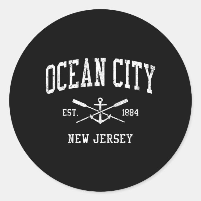 Ocean City Nj Crossed Oars Boat Anchor Sports Classic Round Sticker (Front)