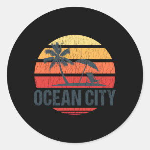 Ocean City Nj Md Beach Sun Distressed Classic Round Sticker