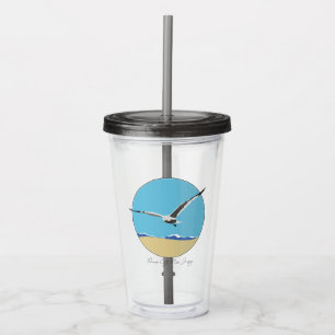 Ocean City, NJ Sea Gull Flying over Beach  Acrylic Tumbler