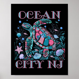 Ocean City Nj Turtle Lover Colorful Beach Souvenir Poster