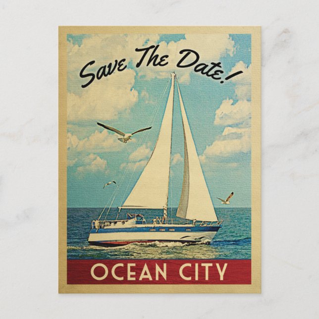 Ocean City Save The Date Sailboat Nautical Announcement Postcard (Front)