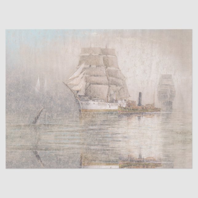 Ocean Clipper Ship Boats Harbour Sea Tissue Paper (Front)