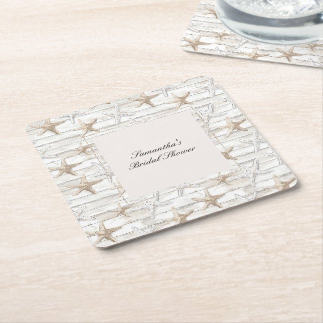 Ocean Coast View Bridal Shower Square Paper Coaster (Angled)