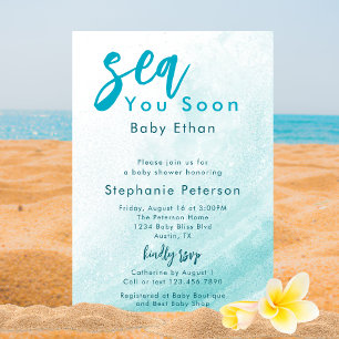 Ocean Coastal Beach Blue Sea You Soon Baby Shower Invitation