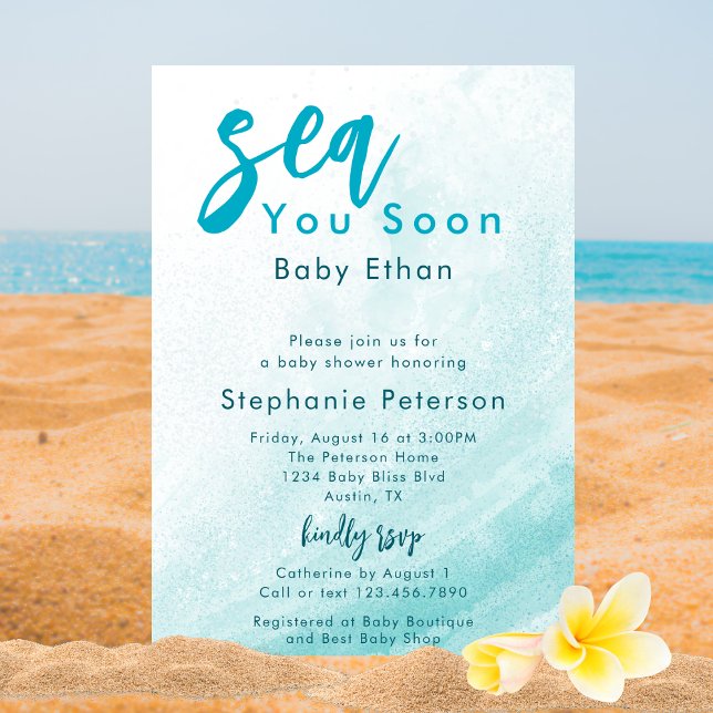 Ocean Coastal Beach Blue Sea You Soon Baby Shower Invitation (Creator Uploaded)