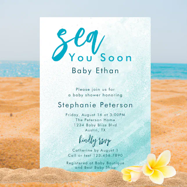 Ocean Coastal Beach Blue Sea You Soon Baby Shower Invitation | Zazzle
