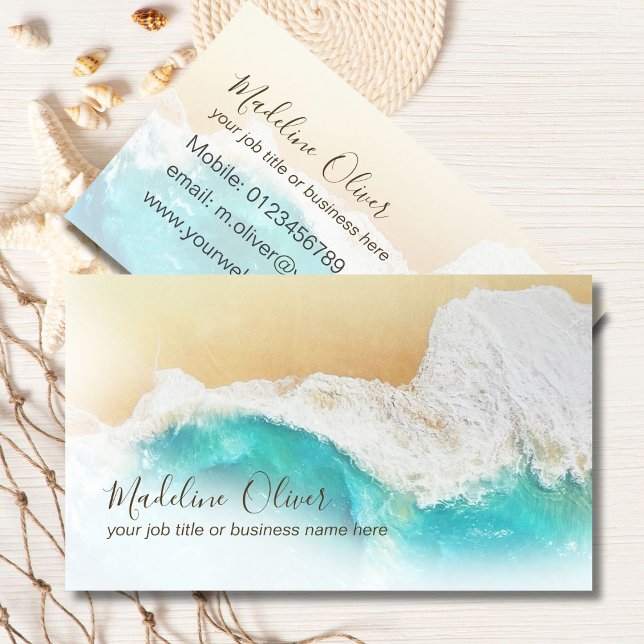 Ocean Coastal Beach Scene Modern Business Card (Creator Uploaded)