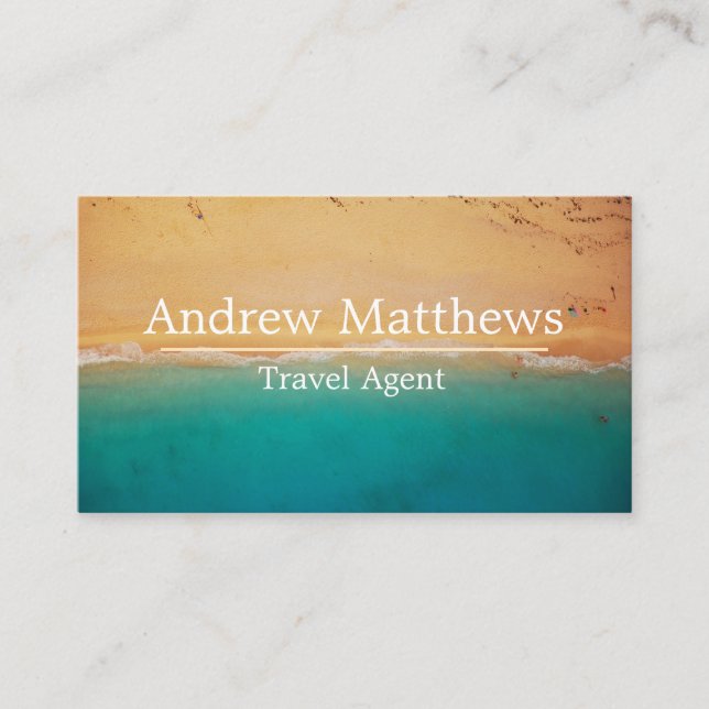 Ocean Coastal Beach Sea Travel Aqua Blue Landscape Business Card (Front)