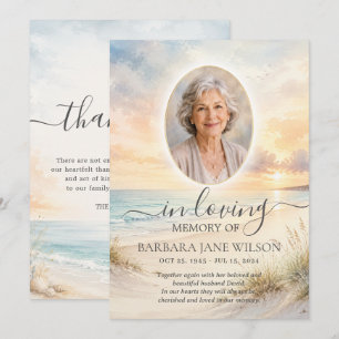 Ocean Coastal Beach Sunset Photo Funeral Memorial Thank You Card