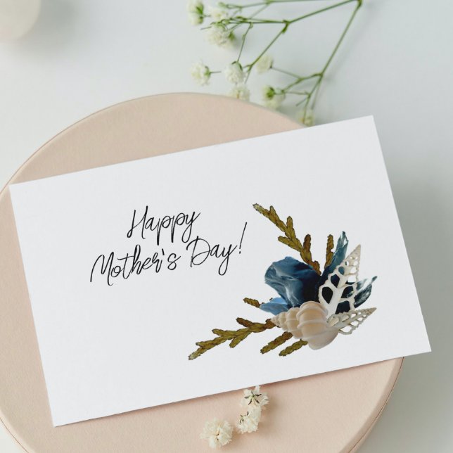 Ocean Coastal Blue Iris & Seashell Mother’s Day Card (Creator Uploaded)
