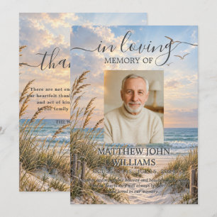 Ocean Coastal Male Female Photo Funeral Memorial Thank You Card