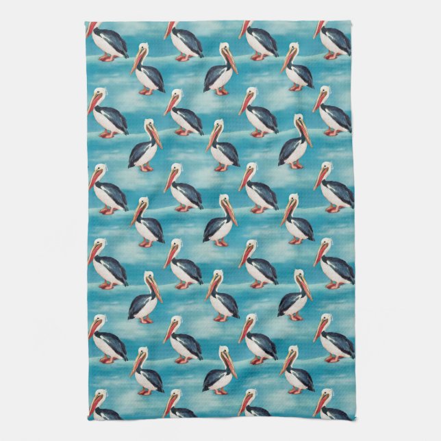 Ocean Coastal Pelican Tea Towel (Vertical)