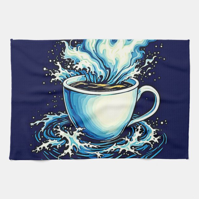 Ocean Coffee Dream Tea Towel (Horizontal)
