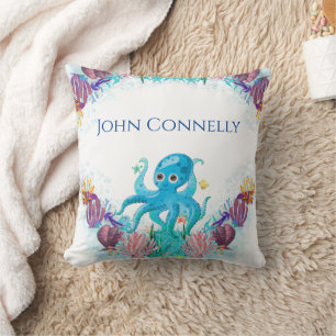 Ocean Colourful Cute baby boy Octopus Throw Pillow