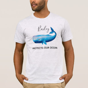 Ocean Conservation Watercolor Whale Sea Beach Name T-Shirt