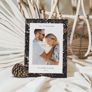 Ocean Coral Border Vertical Photo Foil Holiday Card