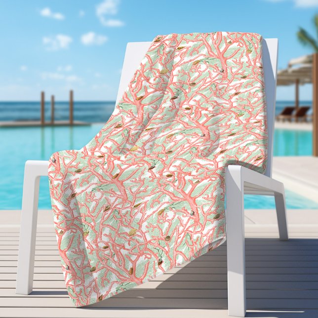 Ocean Coral Branches with Seashells Beach Towel (Creator Uploaded)